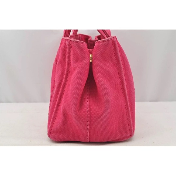Authentic PRADA Canapa Canvas 2Way Hand Tote Bag Purse Pink with strap Beautiful - Picture 5 of 17